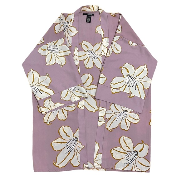Do Everything In Love Floral Lily Pattern Mauve Long Kimono Open Front Robe OS - Picture 6 of 6